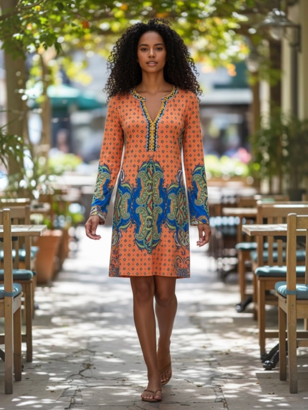 Hale Bob Orange Tribal Tunic Dress Size M